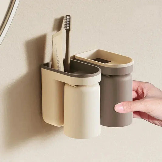 BrushDock | Zelfklevende wandtandenborstelhouder met magnetische beker - badkamer organizer