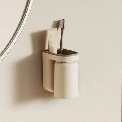 BrushDock | Zelfklevende wandtandenborstelhouder met magnetische beker - badkamer organizer