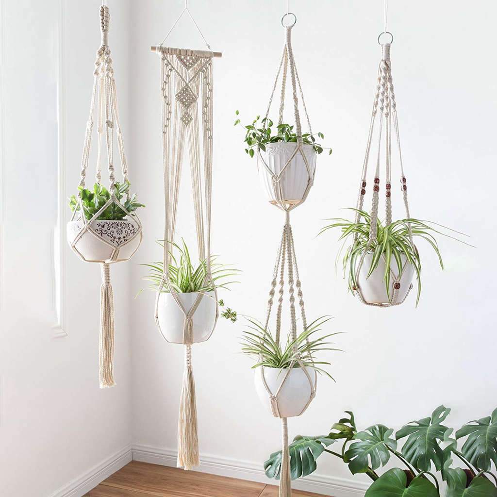 MacraLoom – Set van Handgemaakte Macramé Plantenhangers in Boho Stijl