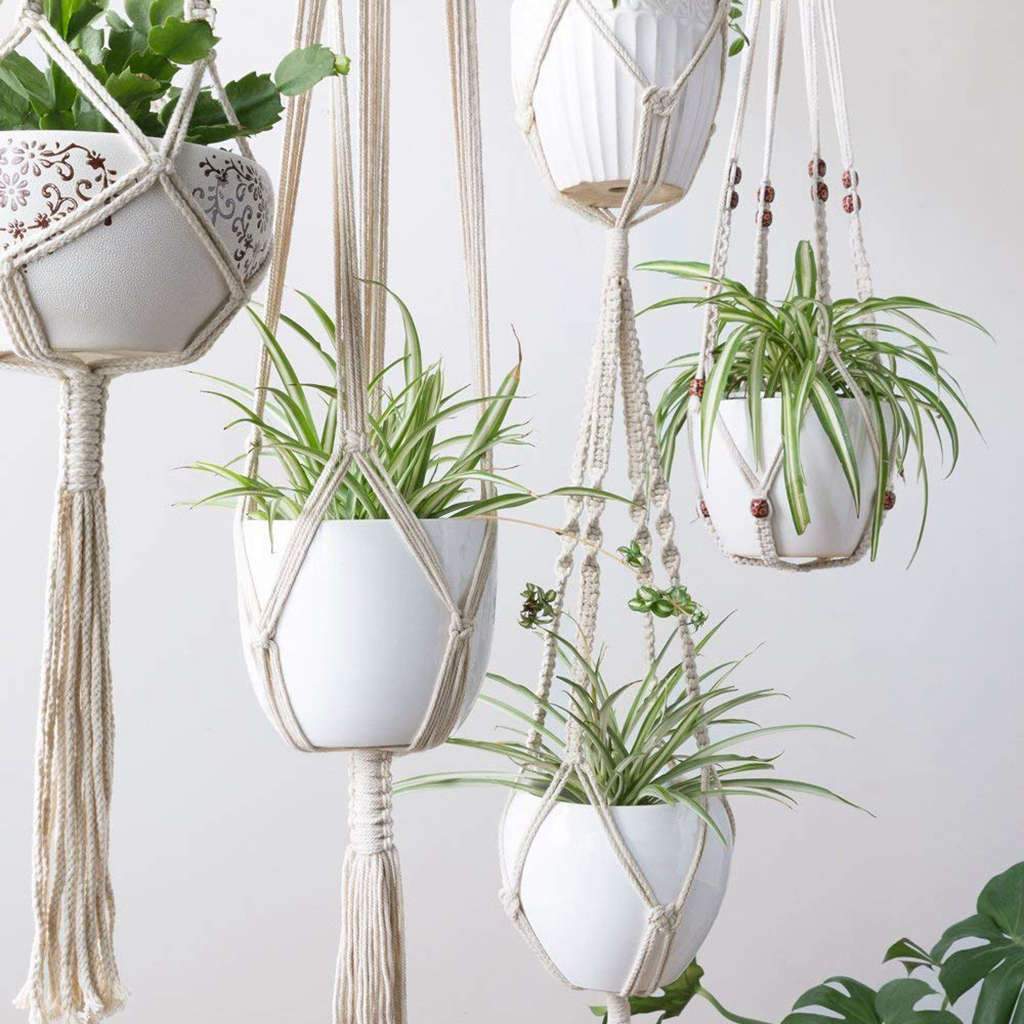 MacraLoom – Set van Handgemaakte Macramé Plantenhangers in Boho Stijl