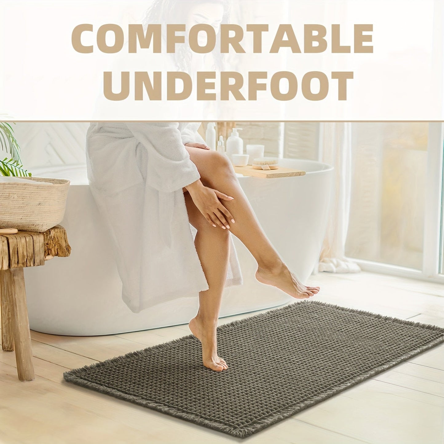 AbsorbEase | Ultra-absorberende wafelbadmat met kwastjes - antislipmat