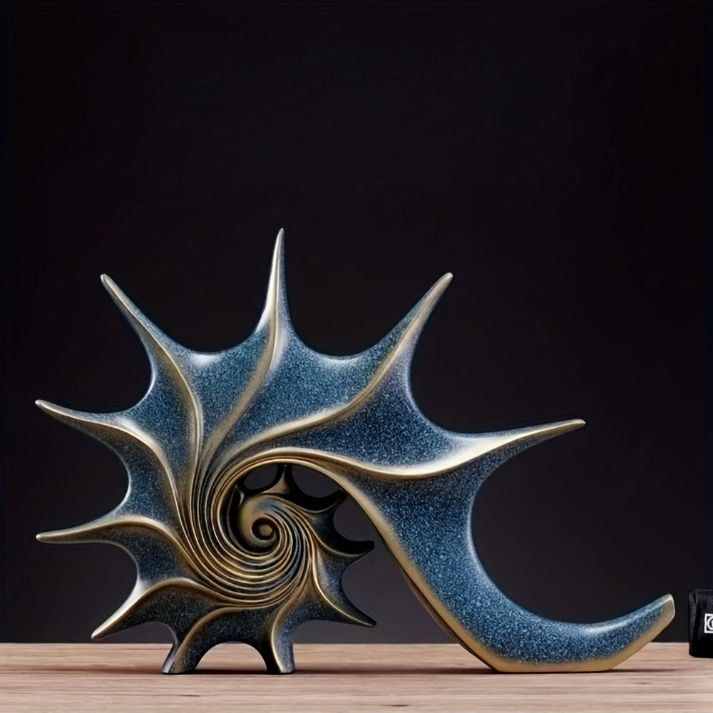AureliaShell | Luxe Blauw & Goud Hars Schelp Sculptuur - Fantasie Kustdecoratie