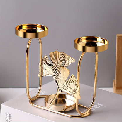 TrinityLeaf | Elegante 3-koppige Ginkgo Blad Kaarshouder - Metalen Tafel Decoratie