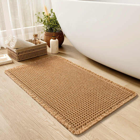 AbsorbEase | Ultra-absorberende wafelbadmat met kwastjes - antislipmat