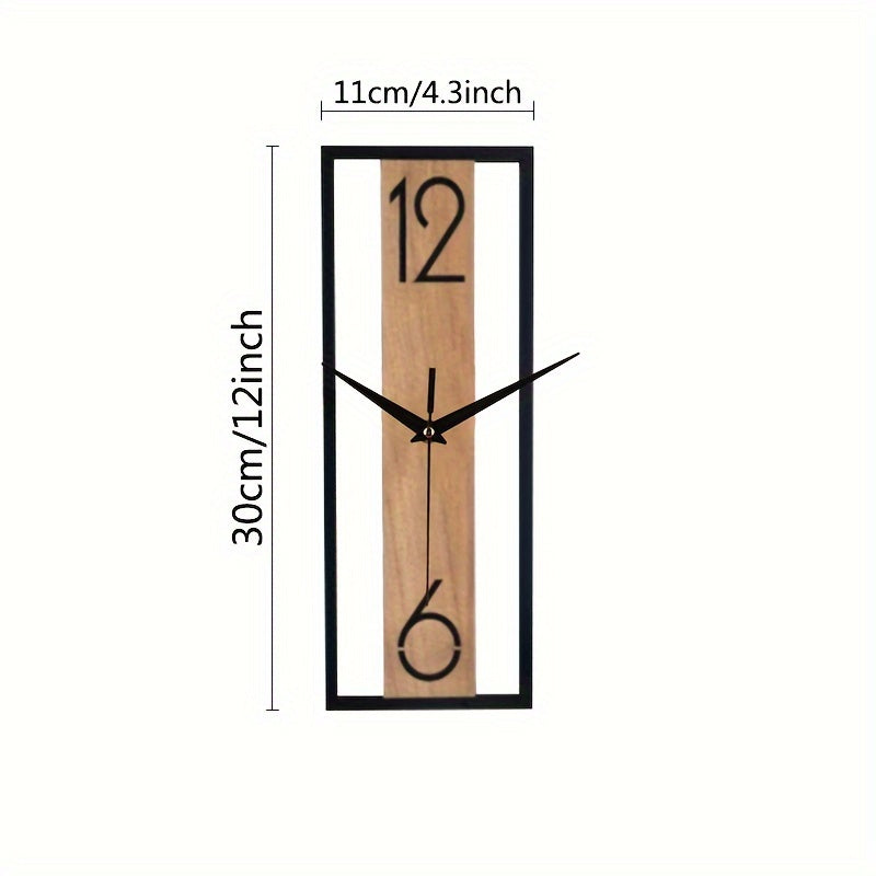 RusticPulse | Rechthoekige Wandklok met Houtnerf - Modern Stijlvol Tijdsbeeld