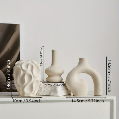 VasaForm | 3-delige Boho keramische vaasset – Moderne Scandinavische minimalistische woondecoratie