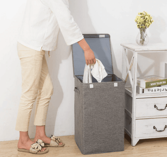 Laundra | Bamboe linnen wasmand met deksel – grote opvouwbare wasmand