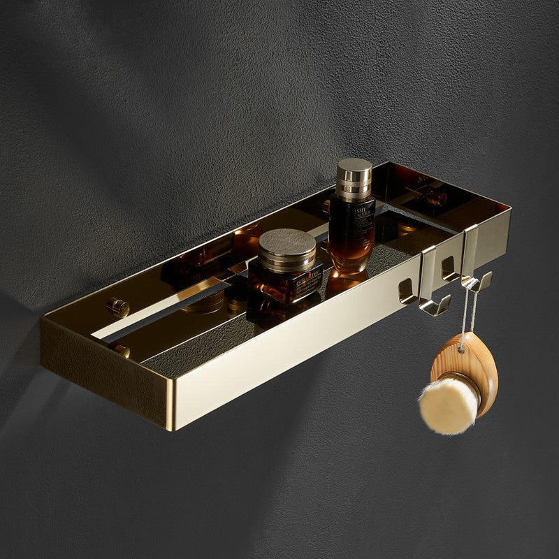 ShowerRack - Elegante Gouden Badkamerplank met Haken - Stijlvolle Gouden Wandplank voor Badkamers