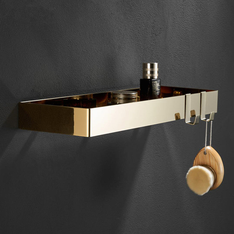 ShowerRack - Elegante Gouden Badkamerplank met Haken - Stijlvolle Gouden Wandplank voor Badkamers