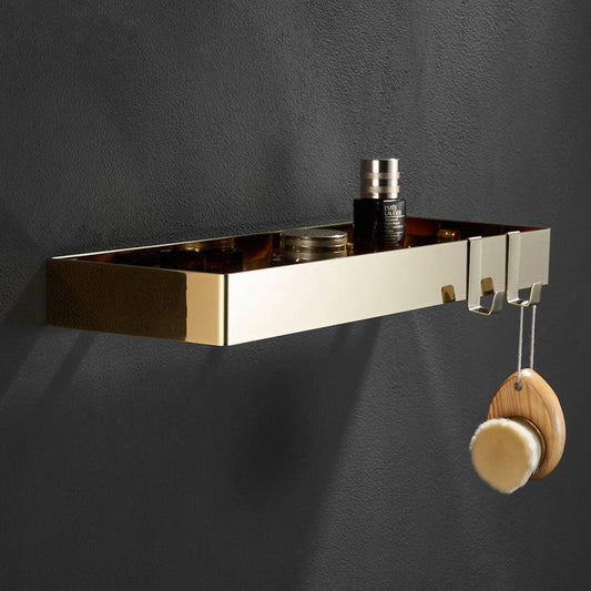 ShowerRack - Elegante Gouden Badkamerplank met Haken - Stijlvolle Gouden Wandplank voor Badkamers