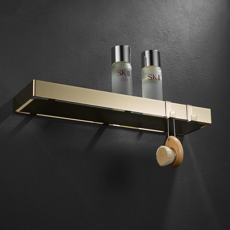 ShowerRack - Elegante Gouden Badkamerplank met Haken - Stijlvolle Gouden Wandplank voor Badkamers
