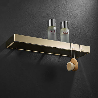ShowerRack - Elegante Gouden Badkamerplank met Haken - Stijlvolle Gouden Wandplank voor Badkamers