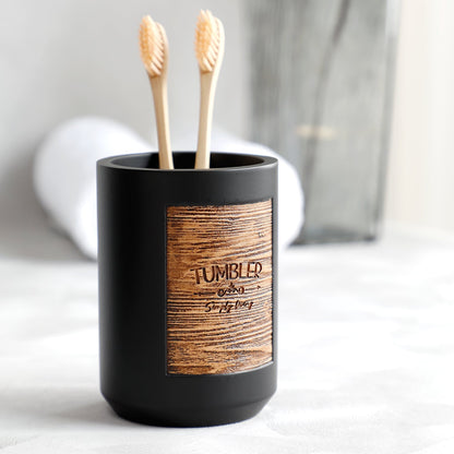 WoodLabel Essentials – 4-delige Badkameraccessoires Set met Stijlvol Houten Label