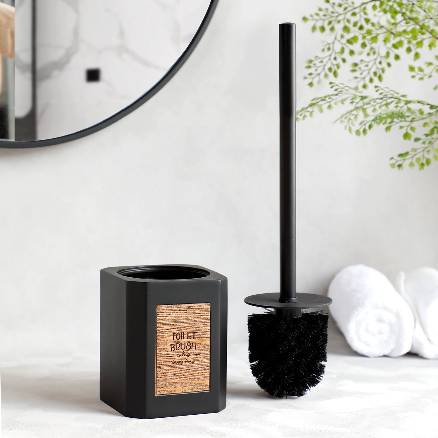 WoodLabel Essentials – 4-delige Badkameraccessoires Set met Stijlvol Houten Label