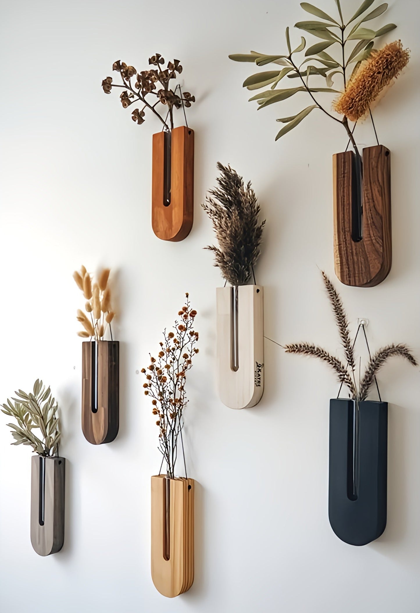WoodFlora | Set Rustieke Creatieve Houten Muurbloemenhouders - voor Kamerplanten
