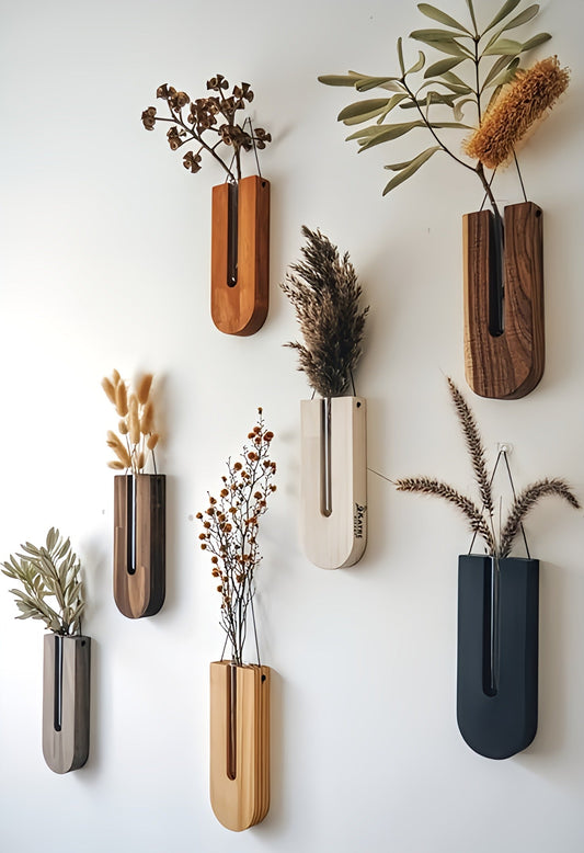 WoodFlora | Set Rustieke Creatieve Houten Muurbloemenhouders - voor Kamerplanten