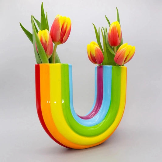 ArcBloom | Ondersteboven regenboogvaas - kleurrijke keramische decoratieve bloemenvaas