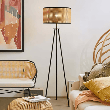 Rotan driepoot vloerlamp