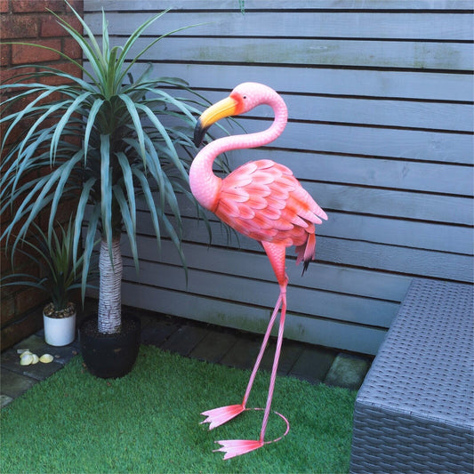 Flamistique | Groot Metalen Flamingo Tuin Ornament - 90cm Roze Buiten Gazon Sculptuur
